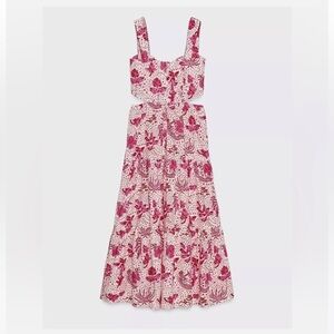 Zara- Summer 2025 Collection. Floral Printed Cut-Out Midi Dress- XS